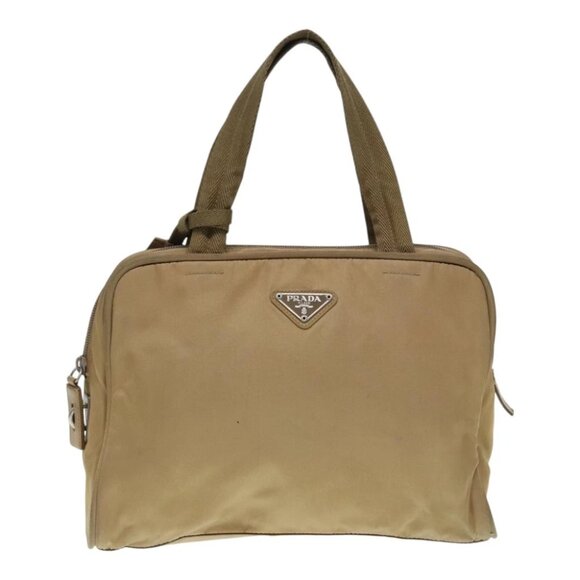 PRADA Hand Bag Nylon Khaki Silver Auth 91246 - Picture 1 of 15